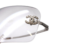 画像をギャラリービューアに読み込む, CHANEL シャネル リムレス ラインストーン ココマーク サングラス クリア シルバー プラスチック メタル ロゴ 62☐17 4017 シルバー金具 美品 中古 4b003947