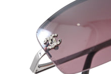 Load image into Gallery viewer, CHANEL シャネル リムレス ラインストーン ココマーク サングラス パープル シルバー プラスチック メタル ロゴ 56☐16 4093 シルバー金具 美品 中古 4b003949