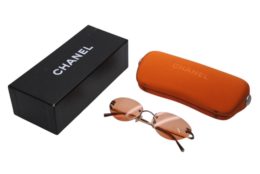 CHANEL Rimless Coco Mark Sunglasses Orange Plastic Metal Logo 53☐19 4003 Bronze Hardware Good Condition Used 4b003962