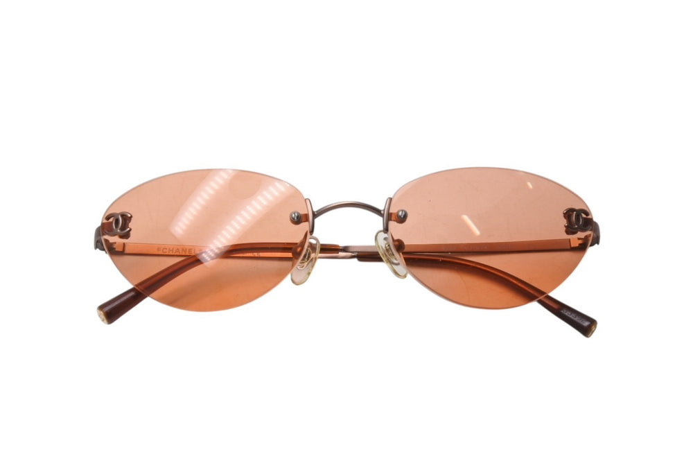 CHANEL Rimless Coco Mark Sunglasses Orange Plastic Metal Logo 53☐19 4003 Bronze Hardware Good Condition Used 4b003962