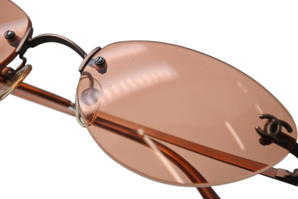 CHANEL Rimless Coco Mark Sunglasses Orange Plastic Metal Logo 53☐19 4003 Bronze Hardware Good Condition Used 4b003962