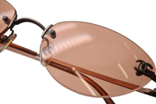 画像をギャラリービューアに読み込む, CHANEL シャネル リムレス ココマーク サングラス オレンジ プラスチック メタル ロゴ 53☐19 4003 ブロンズ金具 美品 中古 4b003962