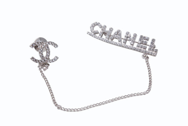 極美品 CHANEL シャネル ココマーク ブローチ 重量約12.1g 02P刻印 ブランドロゴ ラインストーン メタル シルバー クリア 中古 4b003968
