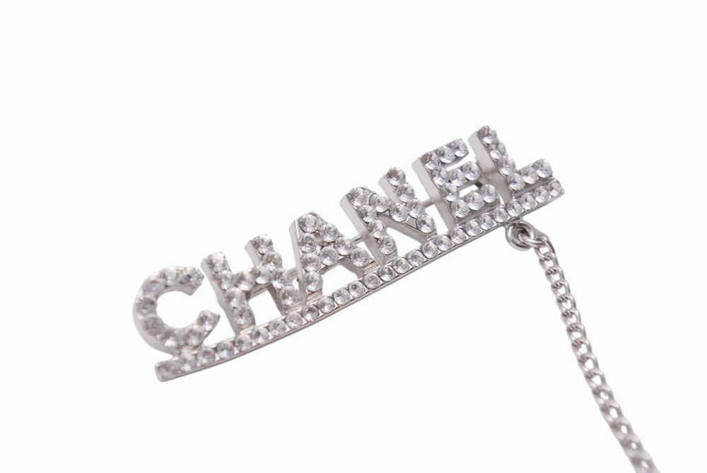 Very Good Condition CHANEL Coco Mark Brooch Weight Approx. 12.1g 02P Stamp Brand Logo Rhinestone Metal Silver Clear Used 4b003968