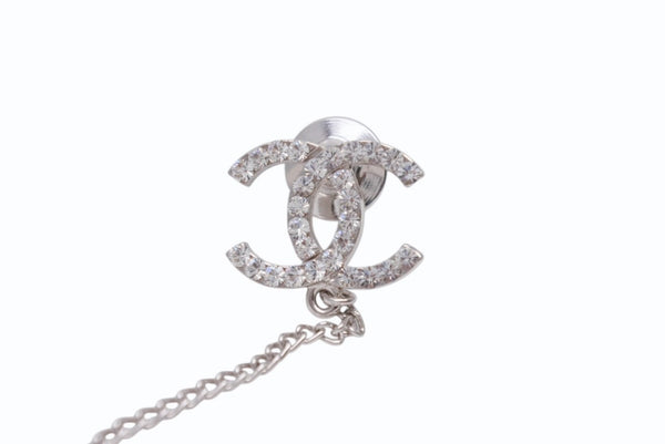 極美品 CHANEL シャネル ココマーク ブローチ 重量約12.1g 02P刻印 ブランドロゴ ラインストーン メタル シルバー クリア 中古 4b003968