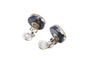 極美品 CHANEL シャネル イヤリング 両耳 ボーダー丸ボタン ココマーク＆パール＆リボンモチーフ 08A刻印 4.0g クリア ブラック ホワイト 中古 4b003973