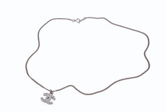 Very Good Condition CHANEL Coco Mark Necklace Rhinestone Accessory 06V Engraved Metal Silver 4g Used 4b003942