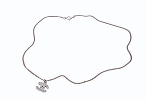 Very Good Condition CHANEL Coco Mark Necklace Rhinestone Accessory 06V Engraved Metal Silver 4g Used 4b003942