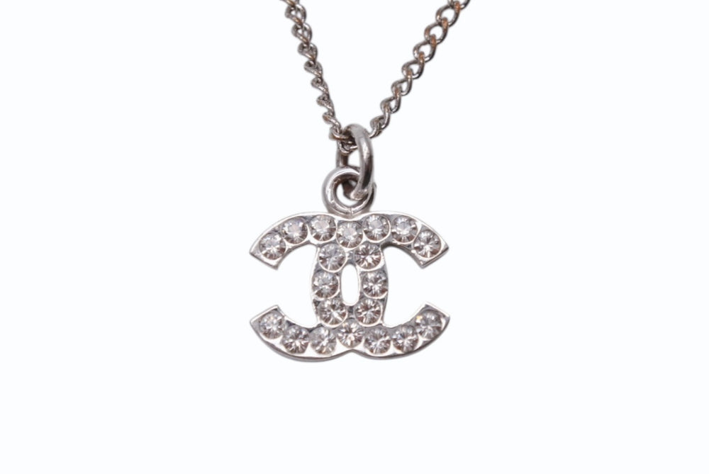極美品 CHANEL シャネル ココマーク ネックレス ラインストーン アクセサリー 06V刻印 メタル シルバー 4g 中古 4b003942