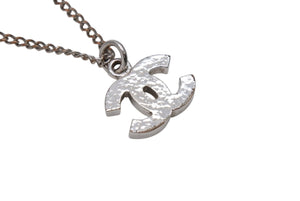 Very Good Condition CHANEL Coco Mark Necklace Rhinestone Accessory 06V Engraved Metal Silver 4g Used 4b003942
