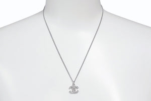 Very Good Condition CHANEL Coco Mark Necklace Rhinestone Accessory 06V Engraved Metal Silver 4g Used 4b003942
