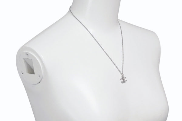 Very Good Condition CHANEL Coco Mark Necklace Rhinestone Accessory 06V Engraved Metal Silver 4g Used 4b003942