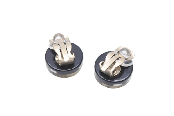 極美品 CHANEL シャネル イヤリング 両耳 ボーダー丸ボタン ココマーク＆パール＆リボンモチーフ 08A刻印 4.0g クリア ブラック ホワイト 中古 4b003973