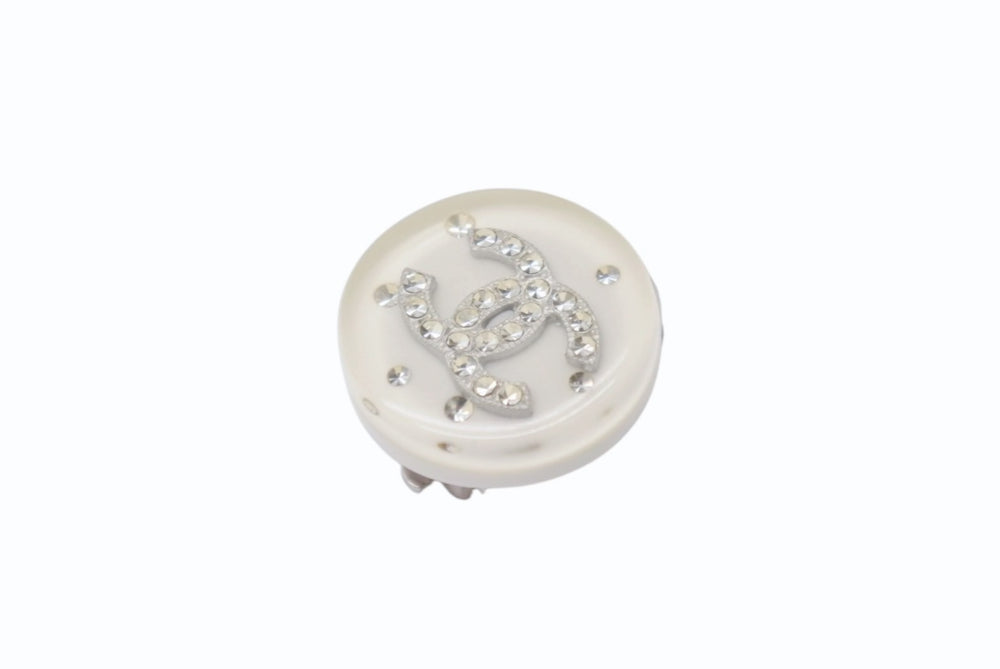 CHANEL シャネル イヤリング ラインストーンココマーク 白丸ボタン 07A刻印 重量約4.1g ホワイト GP ラインストーン シルバー 美品 中古 4b003974