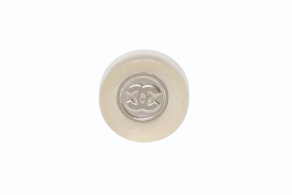 CHANEL Earrings Round Button Coco Mark 99A Engraved Both Ears 2.1g Plastic Metal Clear White Silver Good Condition Used 4b003984