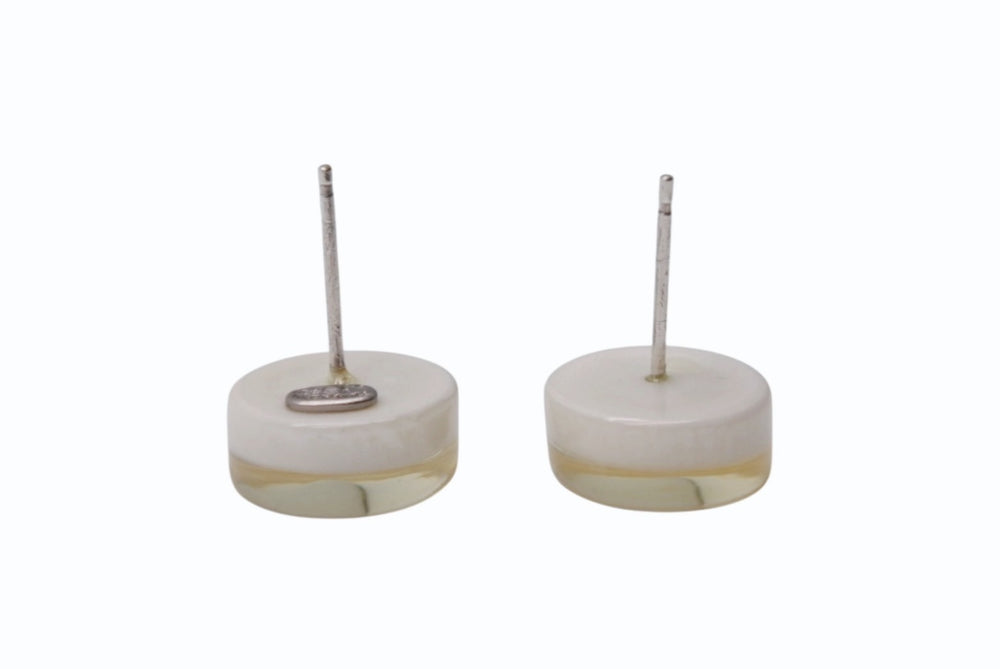 CHANEL Earrings Round Button Coco Mark 99A Engraved Both Ears 2.1g Plastic Metal Clear White Silver Good Condition Used 4b003984