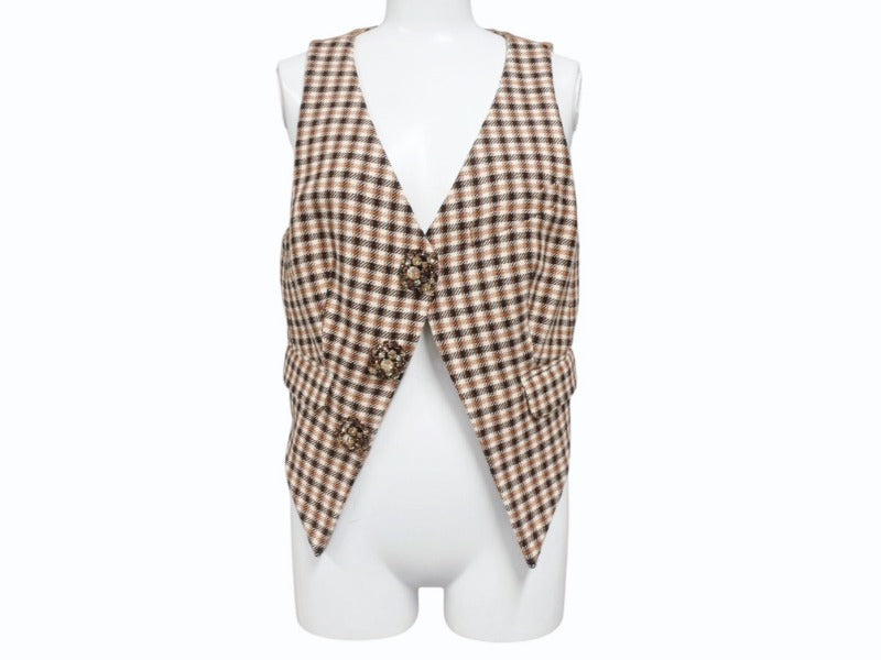 Very good condition AREA wool cotton blend plaid vest with crystals brown size 4 used 4b003991