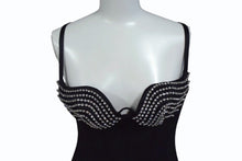 Load image into Gallery viewer, 新品同様 AREA エリア ビジュー ミニドレス RN154562 ポリエステル ウール エラスタン ラインストーン ブラック サイズ4 中古 4b003994