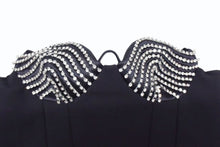 Load image into Gallery viewer, 新品同様 AREA エリア ビジュー ミニドレス RN154562 ポリエステル ウール エラスタン ラインストーン ブラック サイズ4 中古 4b003994