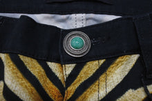 Load image into Gallery viewer, 新品未使用 Roberto Cavalli ロベルトカバリ デニムパンツ テーパード Ray of Gold print コットン エラステン ブラック サイズ42 中古 4b003995