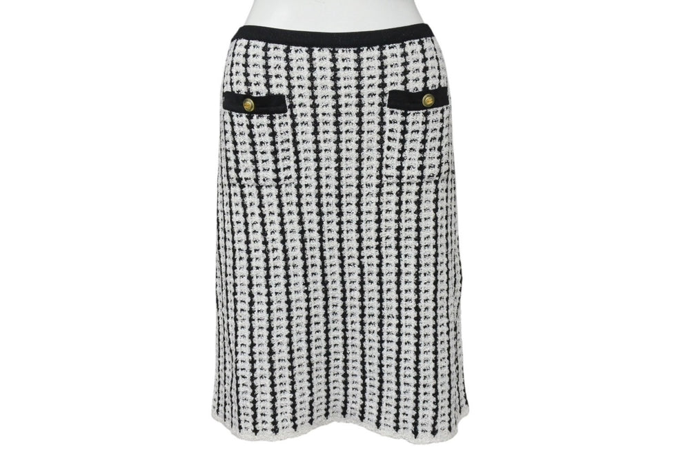 極美品 CHANEL BOUTIQUE シャネル ブティック ツイード ニット スカート ブラック ホワイト 黒 白 ボトムス ココボタン ココマーク ロゴ 中古 4b004015