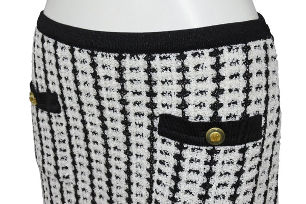 Very Good Condition CHANEL BOUTIQUE Chanel Boutique Tweed Knit Skirt Black White Bottoms Coco Button Coco Mark Logo Used 4b004015