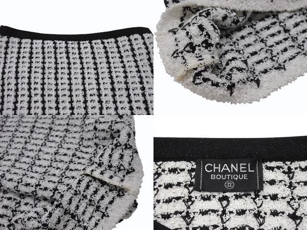 Very Good Condition CHANEL BOUTIQUE Chanel Boutique Tweed Knit Skirt Black White Bottoms Coco Button Coco Mark Logo Used 4b004015