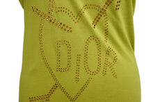 画像をギャラリービューアに読み込む, Christian Dior クリスチャンディオール ハート ロゴ ラインストーン ノースリーブ グリーン ガリアーノ レーヨン クリスタル 4H16155970 サイズ40 美品 中古 4b004063