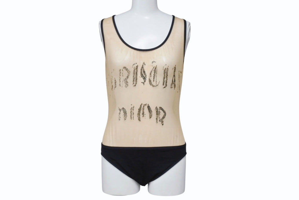 Christian Dior One Piece Swimsuit Swimwear Logo Print Beige Black Galliano Period Good Condition Used 4b004028