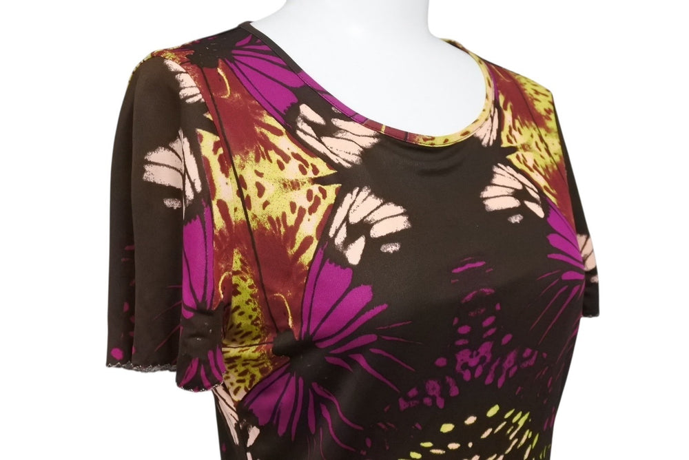 極美品 Jean Paul GAULTIER FEMME ジャンポールゴルチェ フェム 半袖Tシャツ サイズ42 ブラウン フラワーモチーフ 総柄 中古 4b004031
