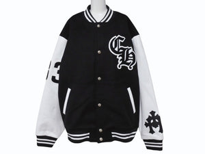 新品未使用 CHROME HEARTS クロムハーツ ヴァーシティジャケット スタジャン サイズXXL セメタリークロスパッチ ホースシュー 中古 4b004051
