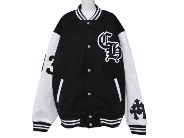 新品未使用 CHROME HEARTS クロムハーツ ヴァーシティジャケット スタジャン サイズXXL セメタリークロスパッチ ホースシュー 中古 4b004051