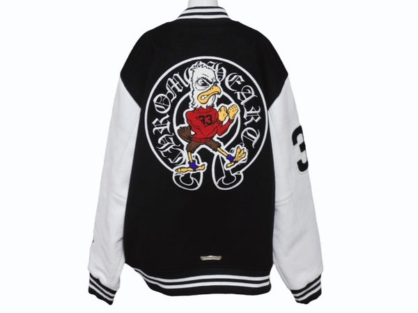 新品未使用 CHROME HEARTS クロムハーツ ヴァーシティジャケット スタジャン サイズXXL セメタリークロスパッチ ホースシュー 中古 4b004051