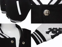 Load image into Gallery viewer, 新品未使用 CHROME HEARTS クロムハーツ ヴァーシティジャケット スタジャン サイズXXL セメタリークロスパッチ ホースシュー 中古 4b004051
