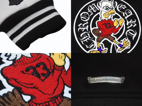 新品未使用 CHROME HEARTS クロムハーツ ヴァーシティジャケット スタジャン サイズXXL セメタリークロスパッチ ホースシュー 中古 4b004051