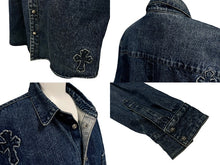 画像をギャラリービューアに読み込む, CHROMEHEARTS クロムハーツ LOOSEENDS LS ルーズエンド デニムクロスパッチクロスボールボタンデニム長袖シャツ サイズXL 美品 中古 4b004059