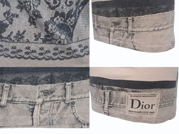 Christian Dior クリスチャンディオール タンクトップ 6E16155001 サイズ6 ガリアーノ期 プリント ピンクベージュ 中古 4b004064