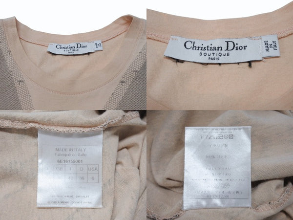 Christian Dior クリスチャンディオール タンクトップ 6E16155001 サイズ6 ガリアーノ期 プリント ピンクベージュ 中古 4b004064