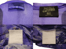 画像をギャラリービューアに読み込む, JEAN PAUL GAULTIER MAILLE ジャンポールゴルチエ マイユ 総柄 半袖 パワーネット ブルー 人物柄 ナイロン メッシュ サイズM 美品 中古 4b004065