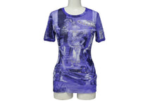 画像をギャラリービューアに読み込む, JEAN PAUL GAULTIER MAILLE ジャンポールゴルチエ マイユ 総柄 半袖 パワーネット ブルー 人物柄 ナイロン メッシュ サイズM 美品 中古 4b004065