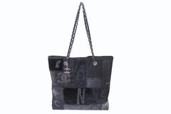 極美品 CHANEL シャネル パッチワーク チェーントートバッグ 25番台 ココマーク キャンバス デニム ツイード パテント レザー 中古 4b004068