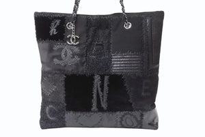 極美品 CHANEL シャネル パッチワーク チェーントートバッグ 25番台 ココマーク キャンバス デニム ツイード パテント レザー 中古 4b004068