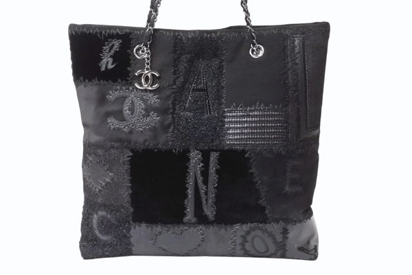極美品 CHANEL シャネル パッチワーク チェーントートバッグ 25番台 ココマーク キャンバス デニム ツイード パテント レザー 中古 4b004068