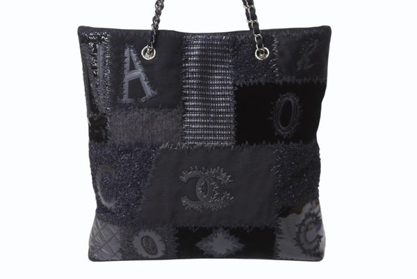 極美品 CHANEL シャネル パッチワーク チェーントートバッグ 25番台 ココマーク キャンバス デニム ツイード パテント レザー 中古 4b004068