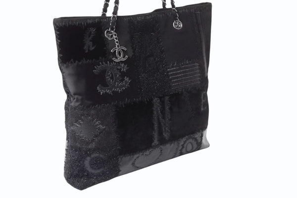 極美品 CHANEL シャネル パッチワーク チェーントートバッグ 25番台 ココマーク キャンバス デニム ツイード パテント レザー 中古 4b004068