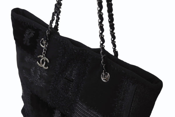 極美品 CHANEL シャネル パッチワーク チェーントートバッグ 25番台 ココマーク キャンバス デニム ツイード パテント レザー 中古 4b004068