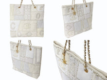 Load image into Gallery viewer, CHANEL シャネル パッチワーク チェーントートバッグ 25番台 ココマーク キャンバス ツイード パテント レザー ホワイト 美品 中古 4b004069