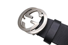 画像をギャラリービューアに読み込む, GUCCI グッチ インターロッキングG ベルト GGロゴ 368186 レザー ブラック サイズ34 シルバー金具 美品 中古 4b004078