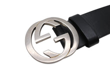 画像をギャラリービューアに読み込む, GUCCI グッチ インターロッキングG ベルト GGロゴ 368186 レザー ブラック サイズ34 シルバー金具 美品 中古 4b004078