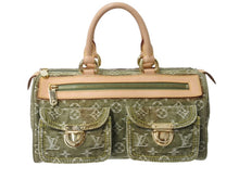 画像をギャラリービューアに読み込む, 極美品 LOUIS VUITTON ルイヴィトン ハンドバッグ デニム ネオスピーディ M95215 モノグラムデニム カーキ ゴールド金具 中古 4b004098